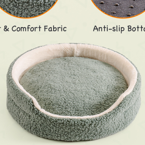 Mewoo Washable Pet Bed For Cats & Small Dogs - 23x23x7 Inch Round Orthopedic Bed With Non-Slip Bottom, Plush Indoor Cat Bed For Kittens & Puppies, Sage Green - Image 4